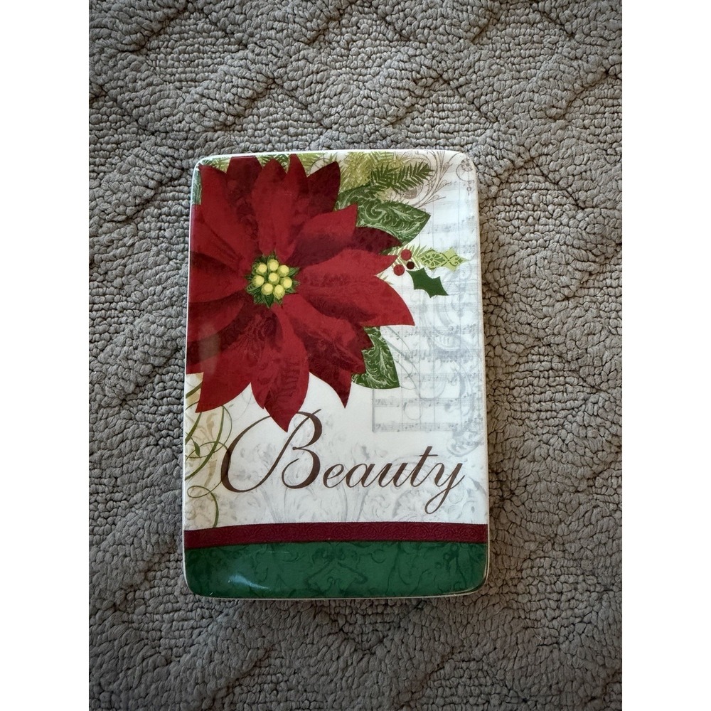 Cracker Barrel Poinsettia Plate Season of Peace Rectangle 4" x 6"‎ Beauty